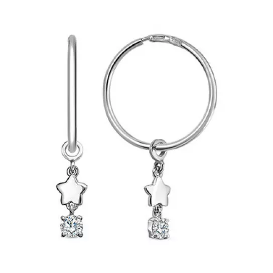 Серьги-конго с фианитом из серебра