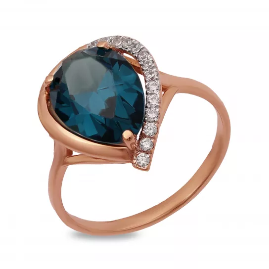 Кольцо с фианитом и топазом из золота