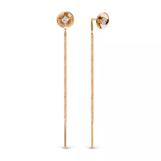 Серьги-продевки с фианитом из золота