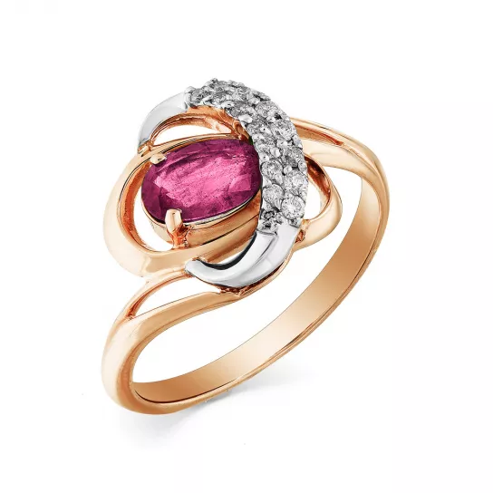 Кольцо с бриллиантами с рубином из золота