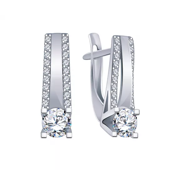 Серьги с фианитом из серебра