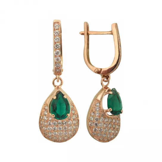 Серьги с изумрудом и фианитом из золота