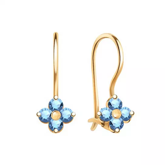 Серьги детские с фианитом из золота