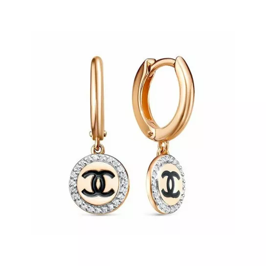 Серьги с фианитом и эмалью из золота