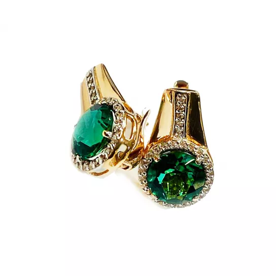 Серьги с фианитом и кварцем из золота