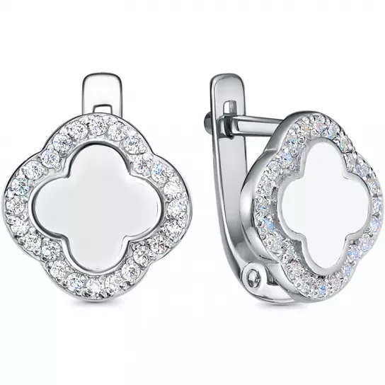 Серьги с фианитом и эмалью из серебра