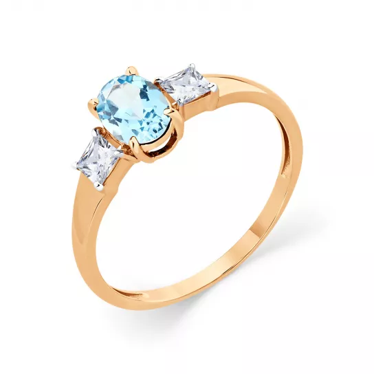 Кольцо с топазом и фианитом из золота
