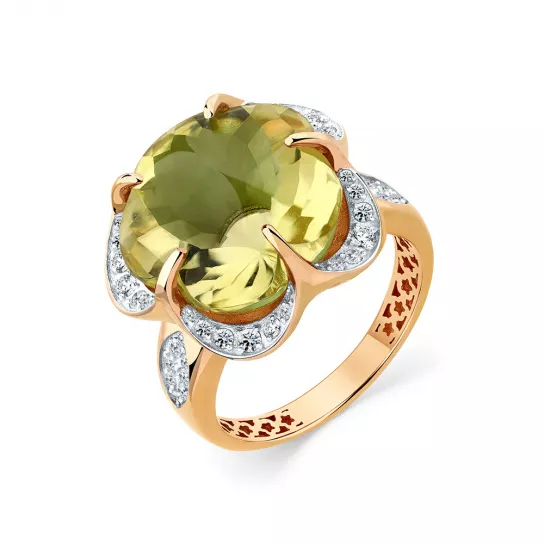 Кольцо с эмалью и фианитом из золота