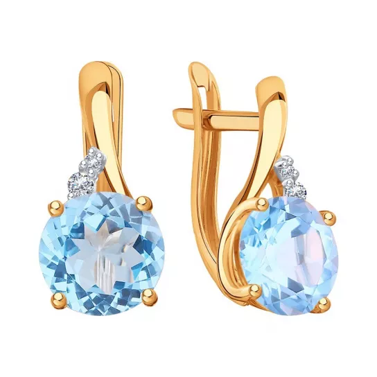 Серьги с топазом и фианитом из золота