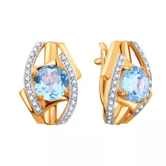 Серьги с топазом и фианитом из золота