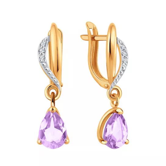 Серьги с аметистом и фианитом из золота