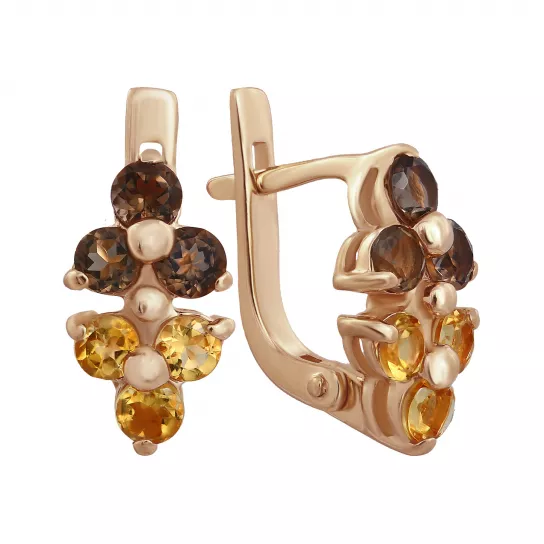 Серьги с раухтопазом и цитрином из золота